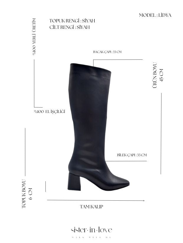 Lydia Square Toe Women's Heeled Boots - Black