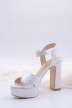Lily Cross Strap Pearl White Women's Platform Heel Shoes 