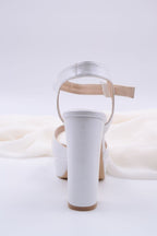Lily Cross Strap Pearl White Women's Platform Heel Shoes 