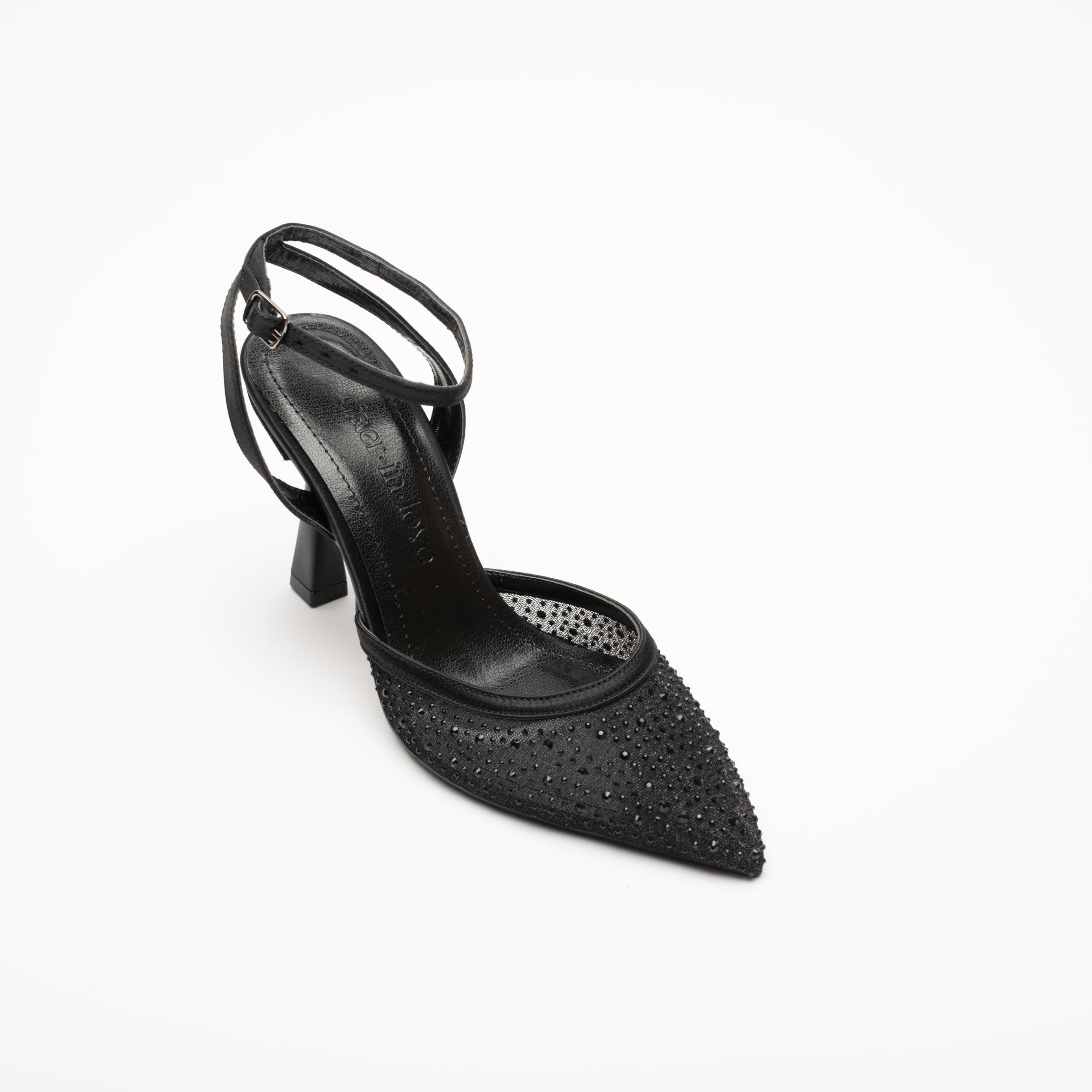 Lorenza Ankle Strap Stiletto with Stone Embellishments