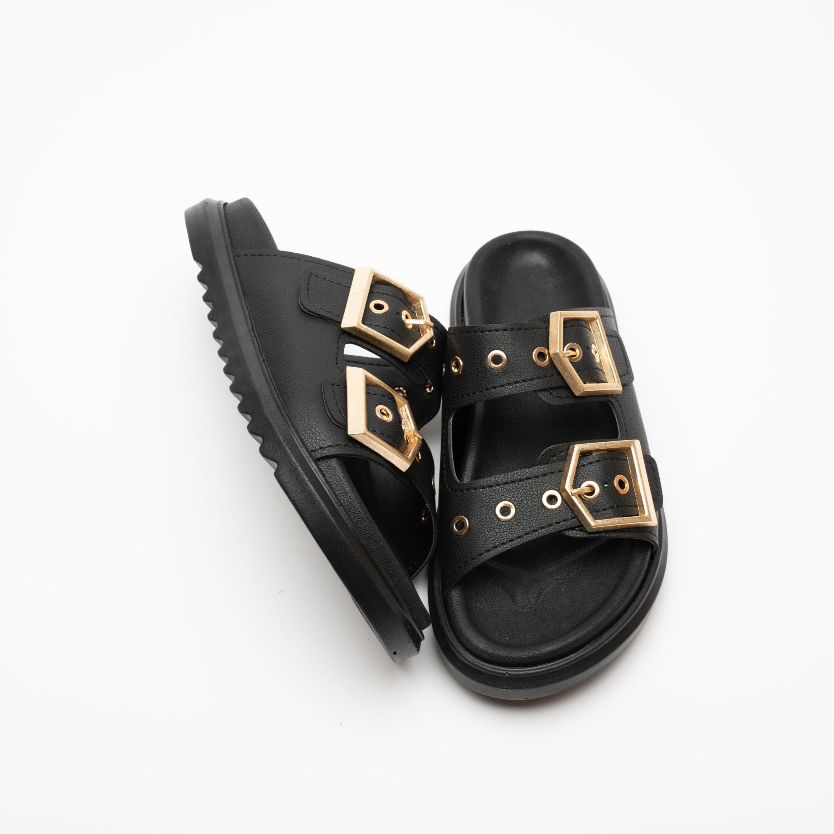 Loretta Gold Buckle Detail Slippers