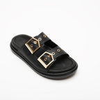 Loretta Gold Buckle Detail Slippers