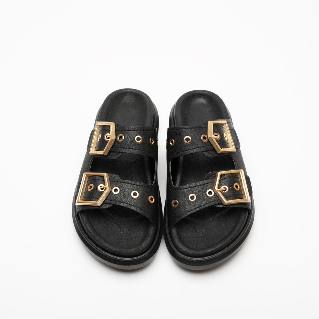 Loretta Gold Buckle Detail Slippers