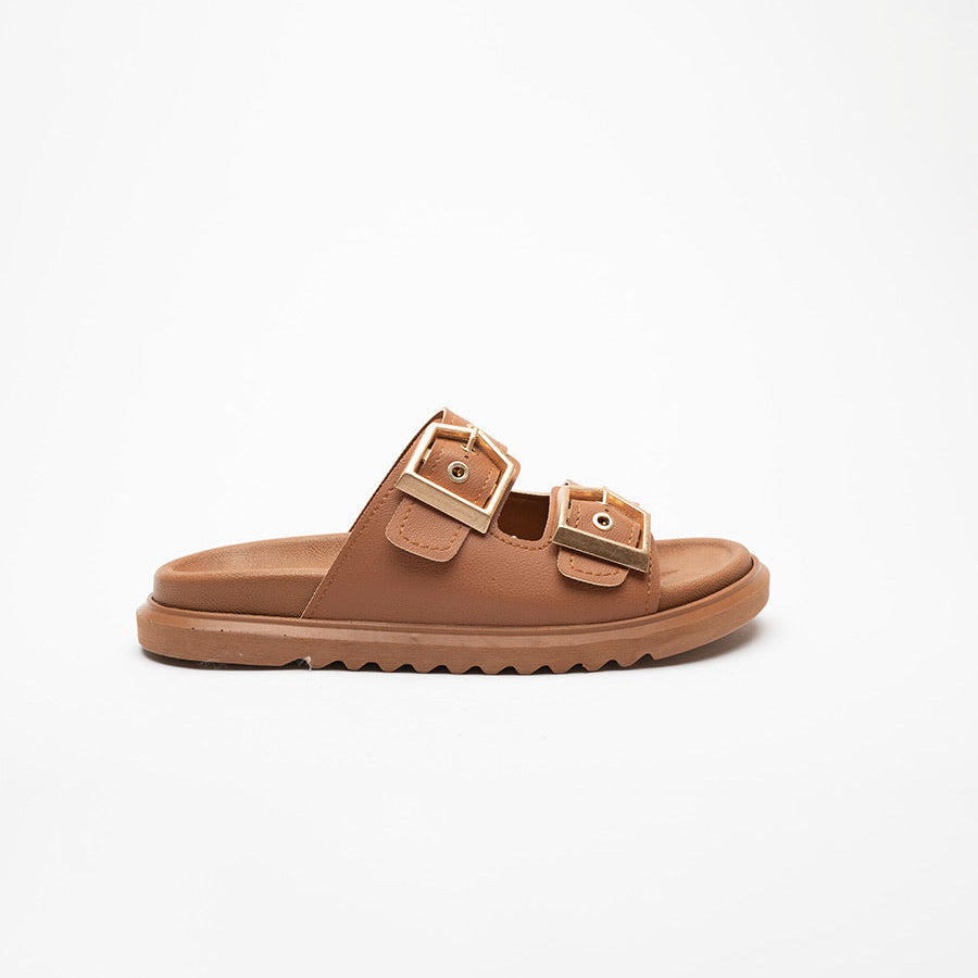 Loretta Gold Buckle Detail Slippers