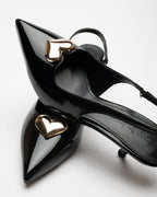 Love Heart Detail Patent Leather High-Heeled Shoes