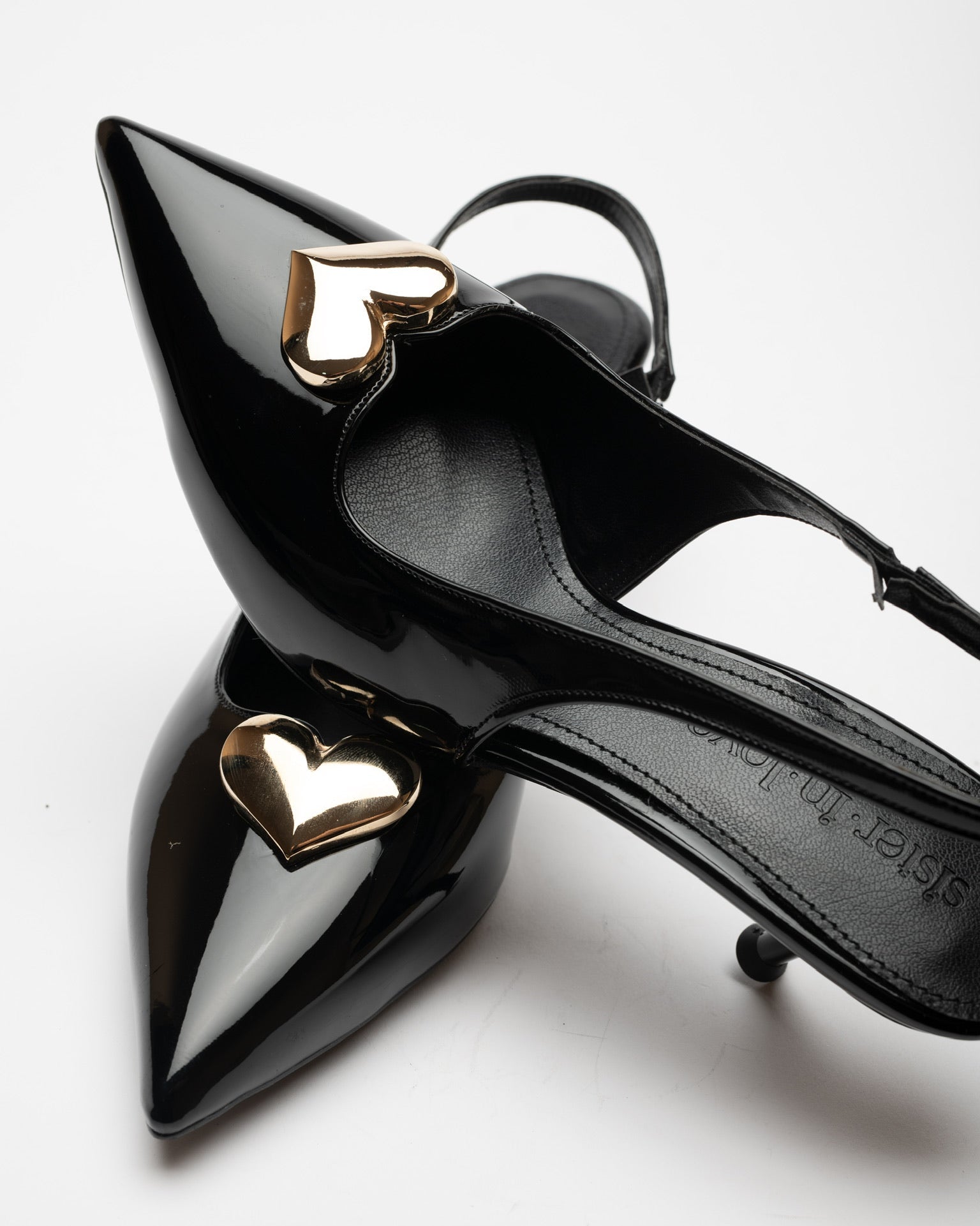 Love Heart Detail Patent Leather High-Heeled Shoes