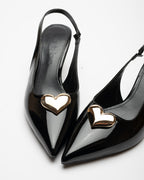 Love Heart Detail Patent Leather High-Heeled Shoes