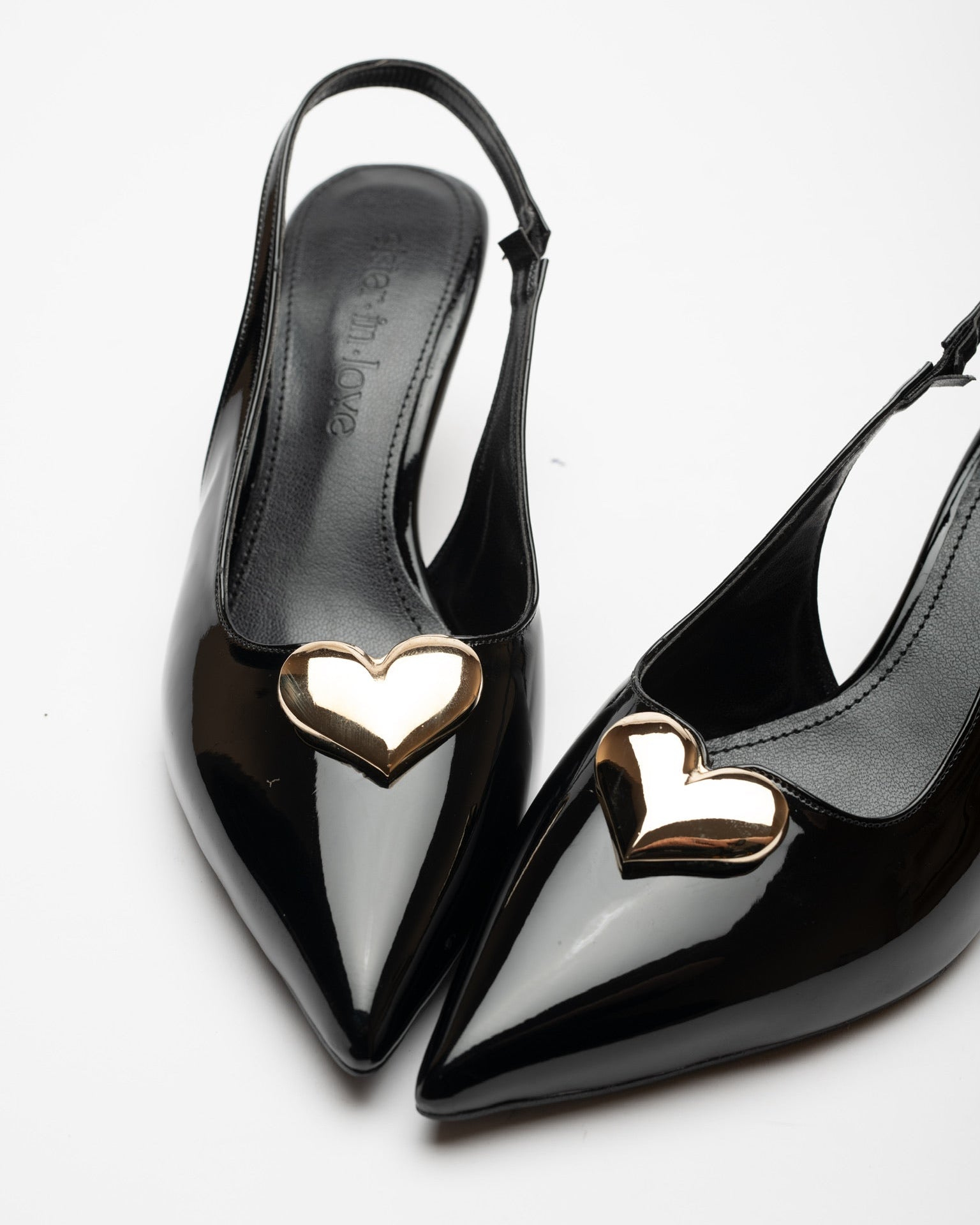 Love Heart Detail Patent Leather High-Heeled Shoes