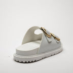Mary White Gold Buckle Thick Sole Women's Slippers