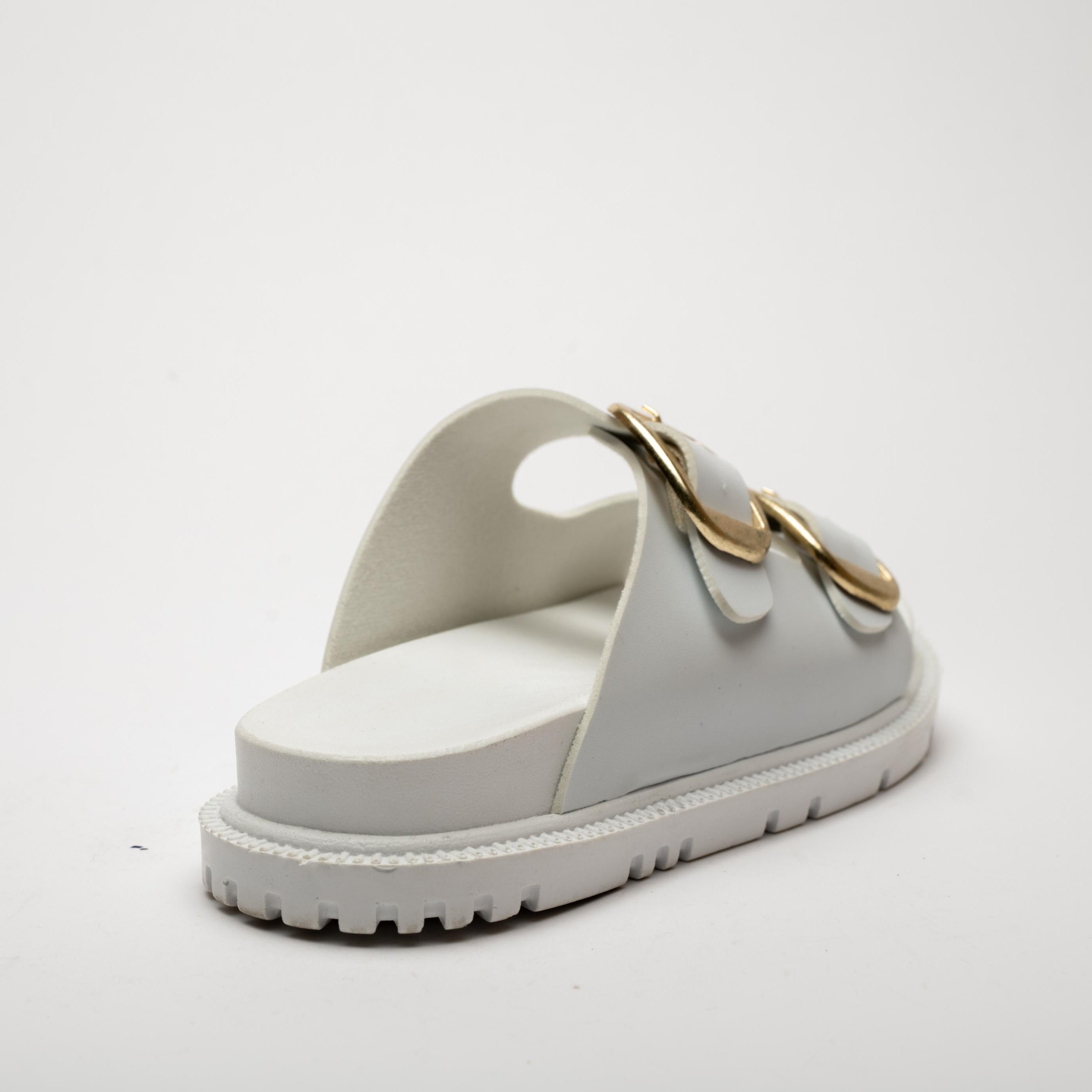Mary White Gold Buckle Thick Sole Women's Slippers
