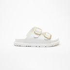 Mary White Gold Buckle Thick Sole Women's Slippers