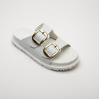 Mary White Gold Buckle Thick Sole Women's Slippers