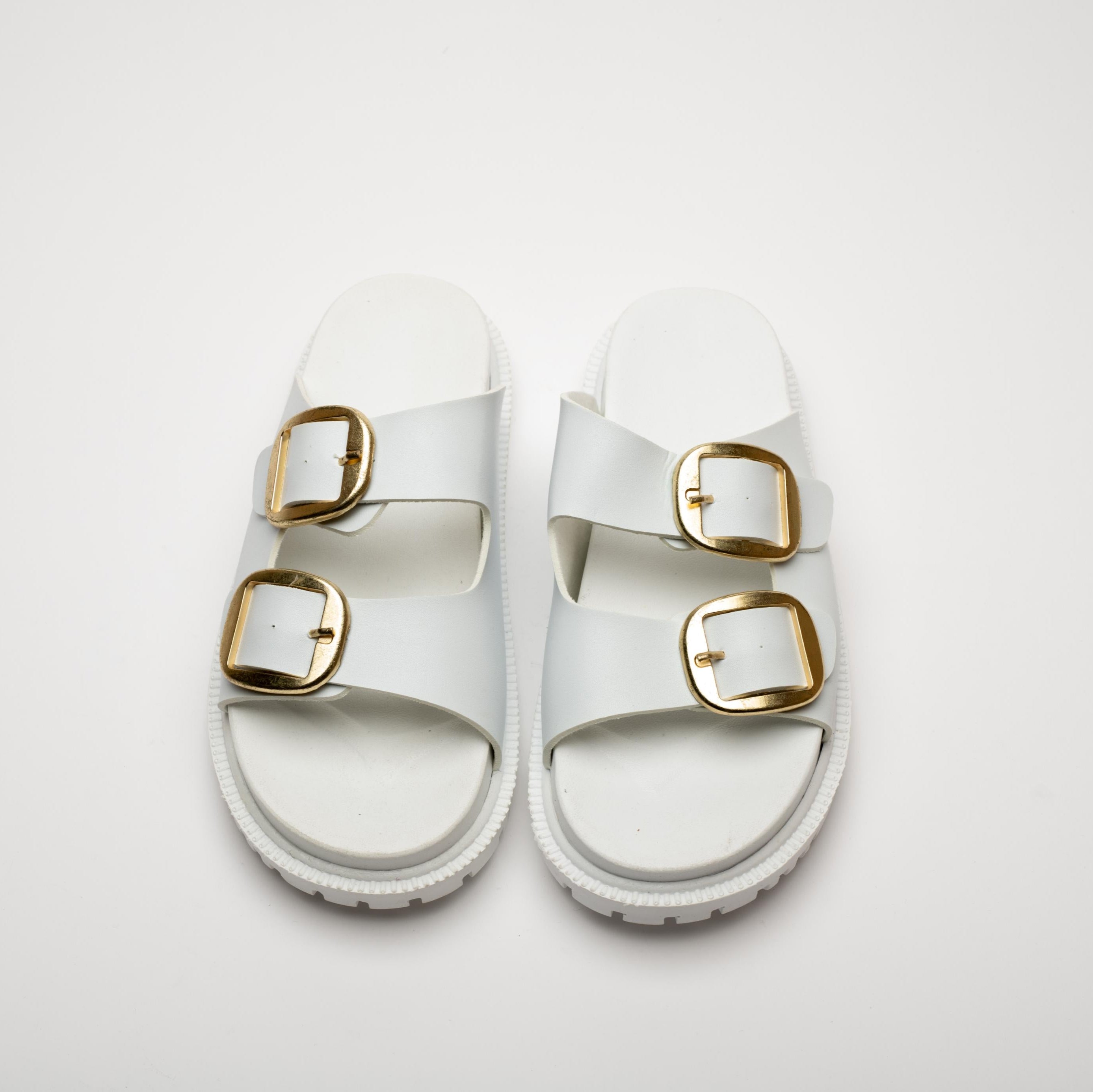 Mary White Gold Buckle Thick Sole Women's Slippers