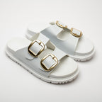 Mary White Gold Buckle Thick Sole Women's Slippers