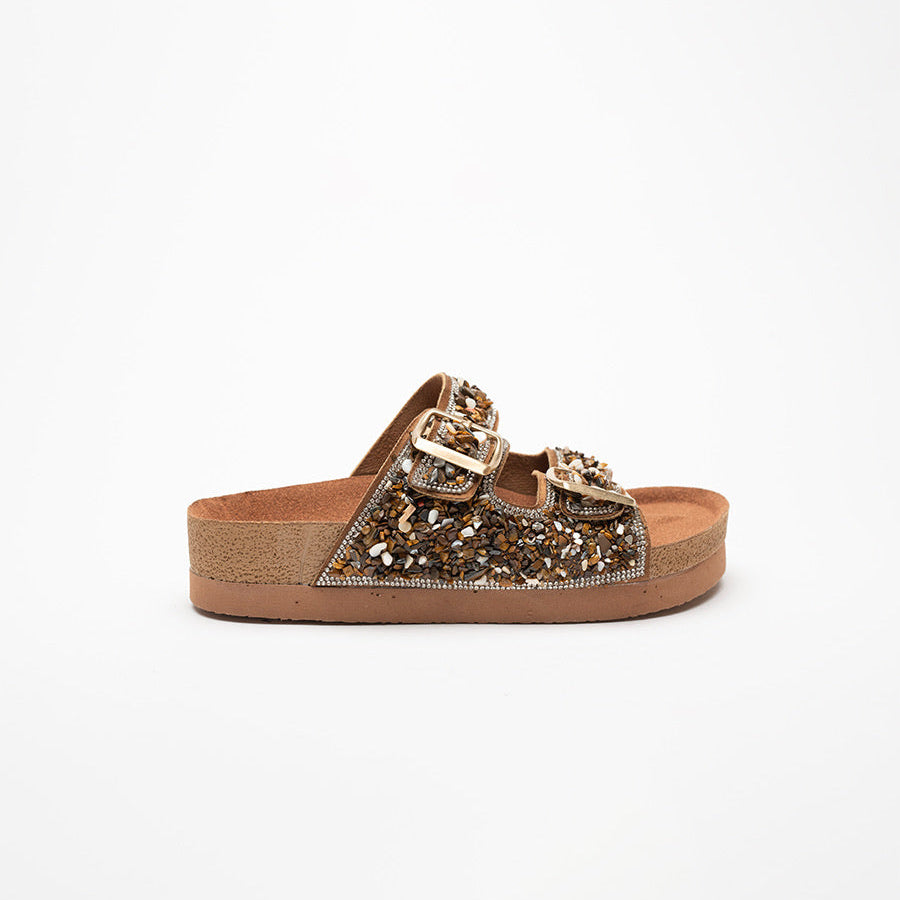 Morena Stone Detail Buckle Slippers