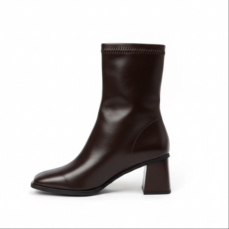 Narcisa Streç Kalın Topuklu Bot - Acı Kahve