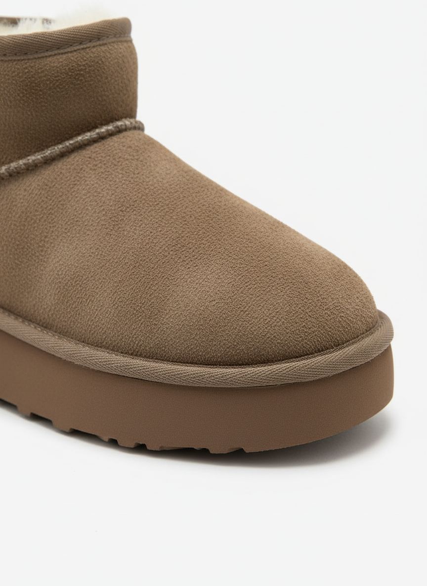 Amelia Süet İçi Kürklü Kalın Taban Bot - Vizon