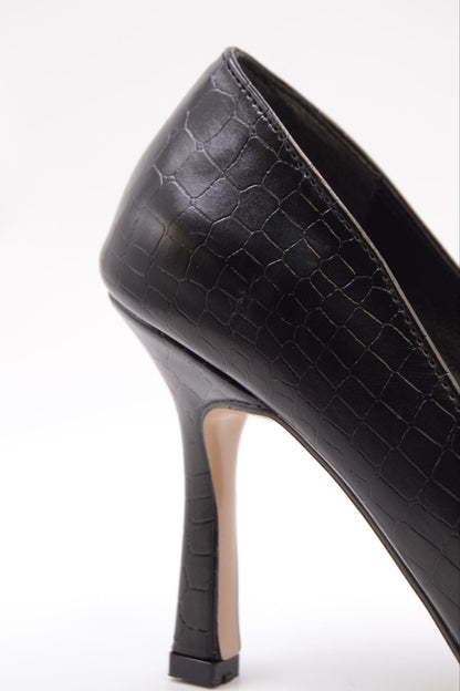 Charlotte Siyah Kroko Kadın Stiletto