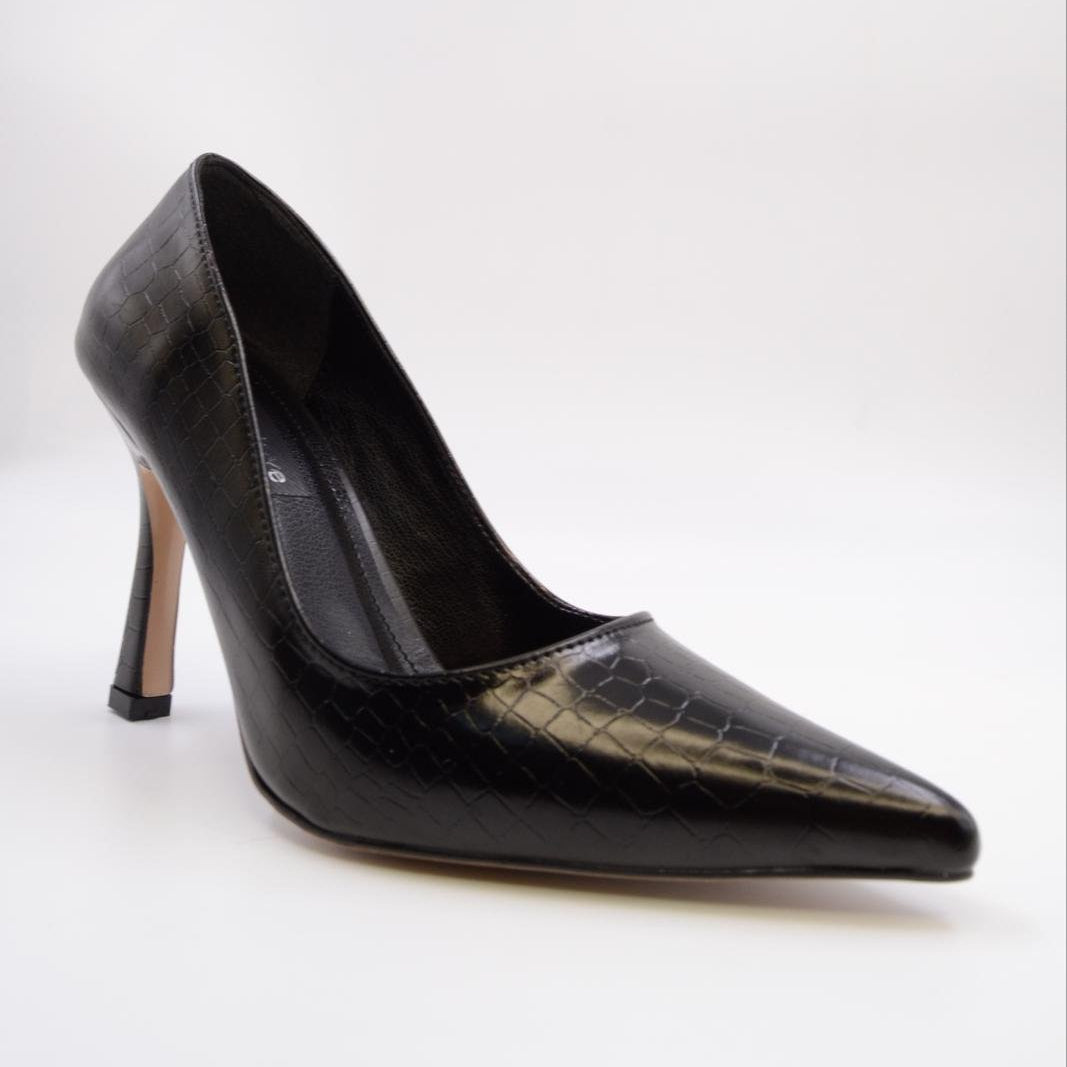 Charlotte Siyah Kroko Kadın Stiletto