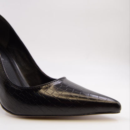Charlotte Siyah Kroko Kadın Stiletto