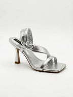 Velena Silver Shiny High-Heeled Slippers