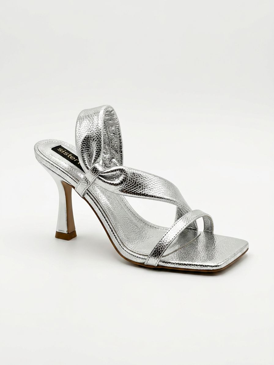 Velena Silver Shiny High-Heeled Slippers