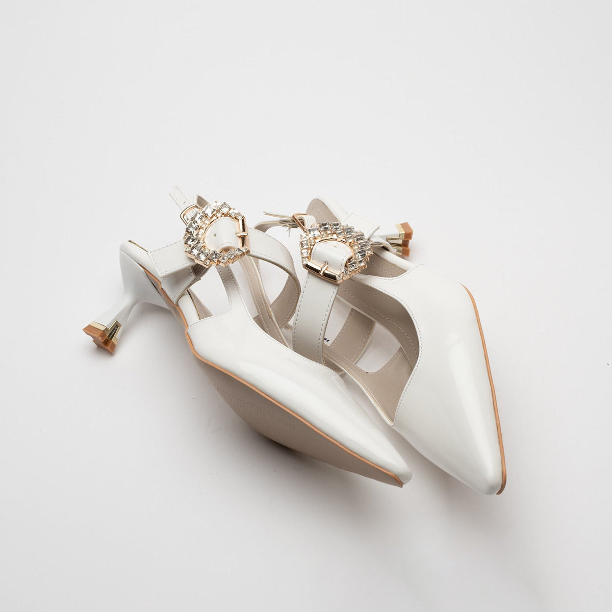 Sue Short Heeled Patent Leather Stiletto with Stone Embellishments