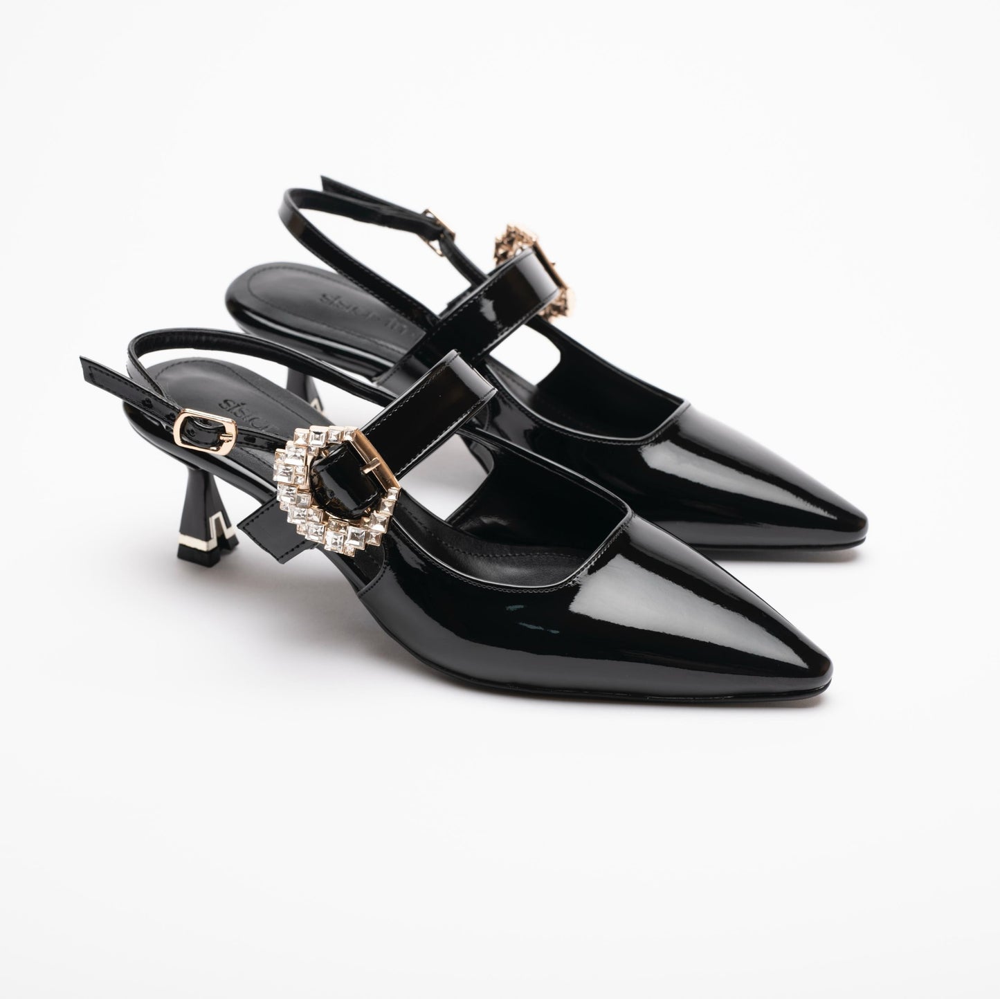 Sue Kısa Topuklu Taş Detaylı Rugan Stiletto