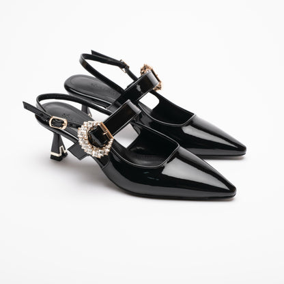 Sue Kısa Topuklu Taş Detaylı Rugan Stiletto